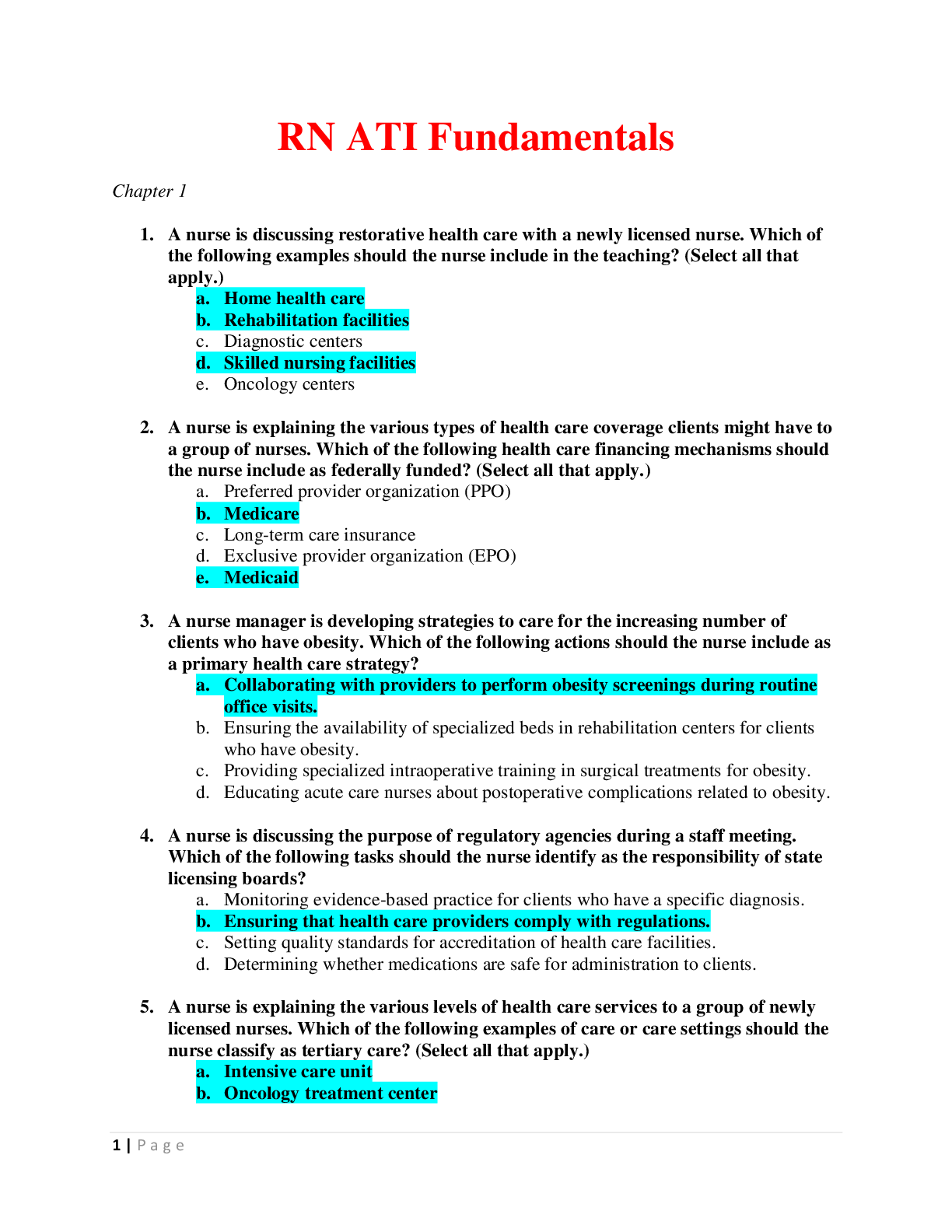 ATI Fundamentals Questions With Answers  From Chapter 1 To 57 (Latest Solutions)